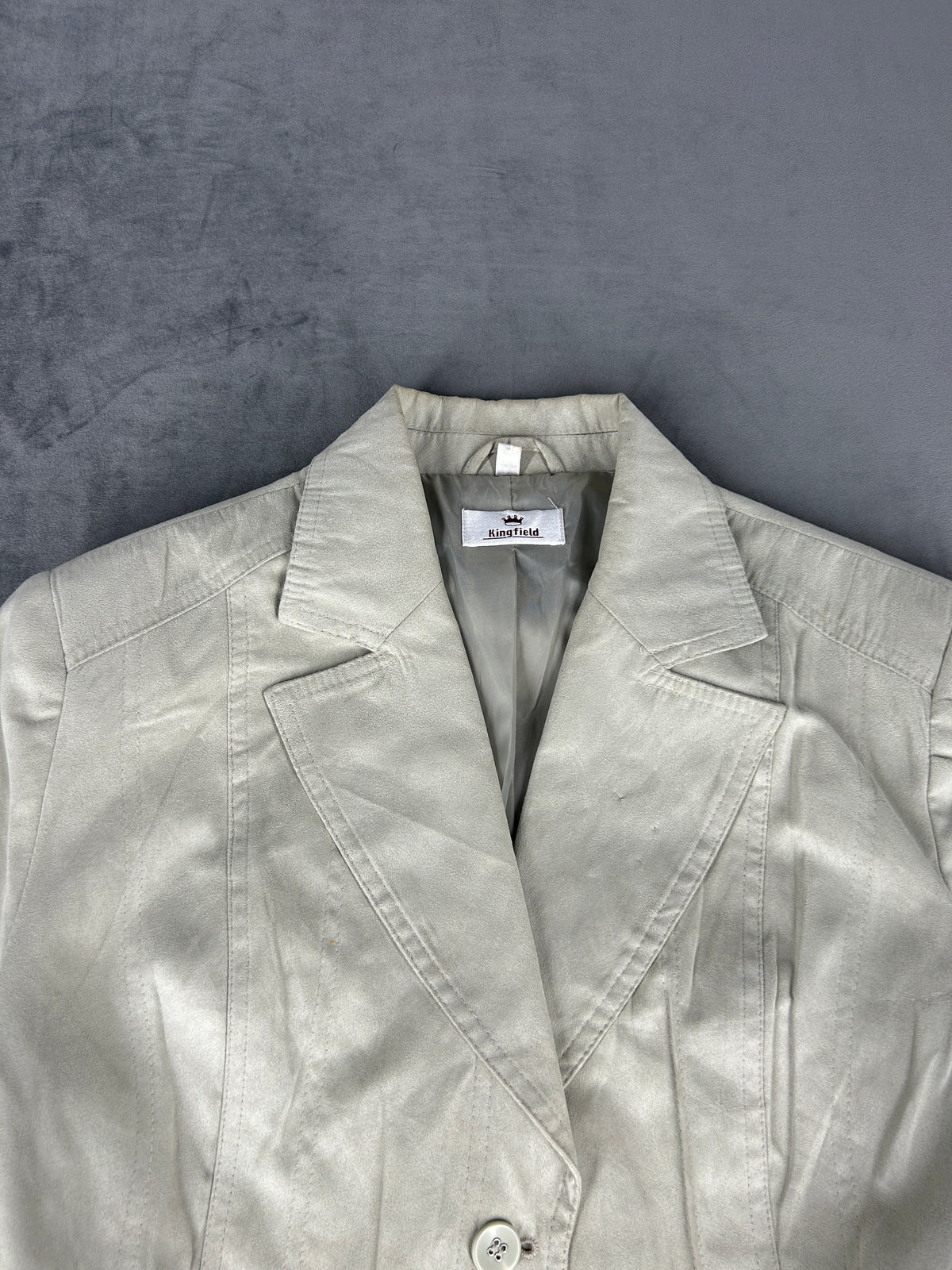 Giacca blazer in pelle scamosciata grigio chiaro vintage – Donna Taglia L (IT 44)