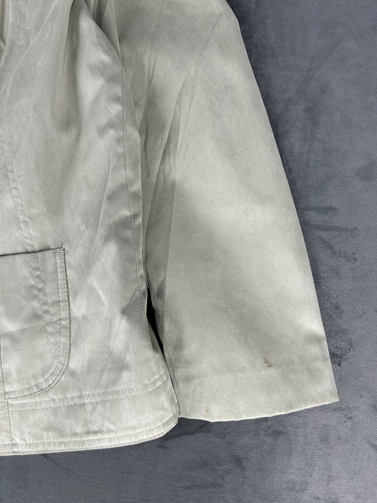 Giacca blazer in pelle scamosciata grigio chiaro vintage – Donna Taglia L (IT 44)