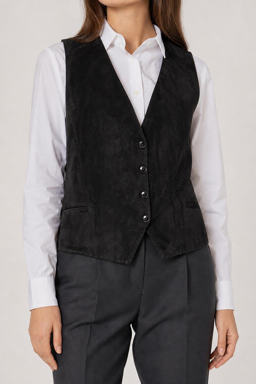 Gilet in pelle scamosciata blu vintage – Donna Taglia M