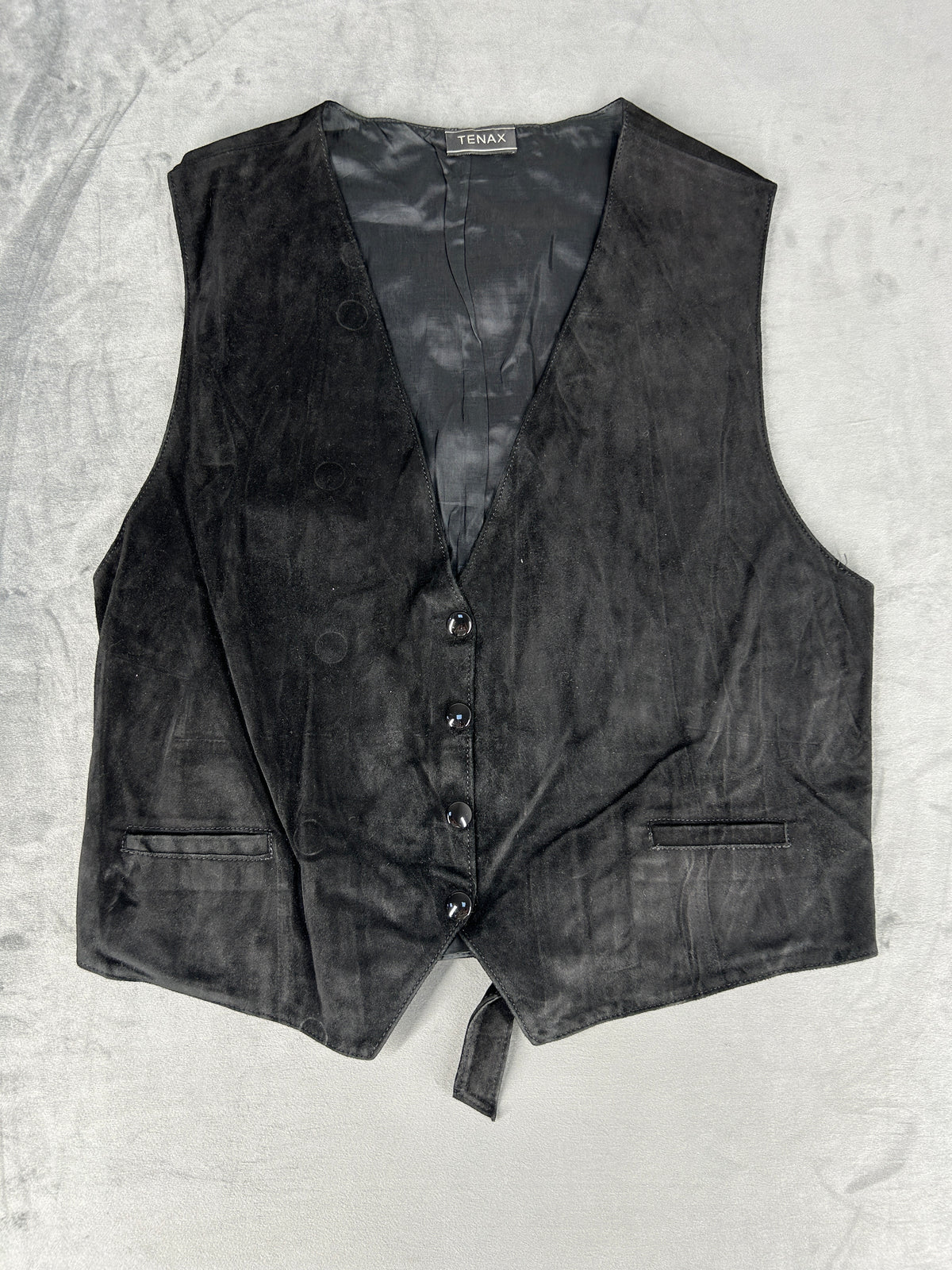 Gilet in pelle scamosciata blu vintage – Donna Taglia M