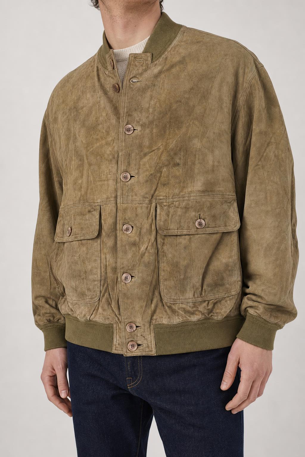 Bomber in pelle scamosciata cammello vintage – Uomo Taglia L