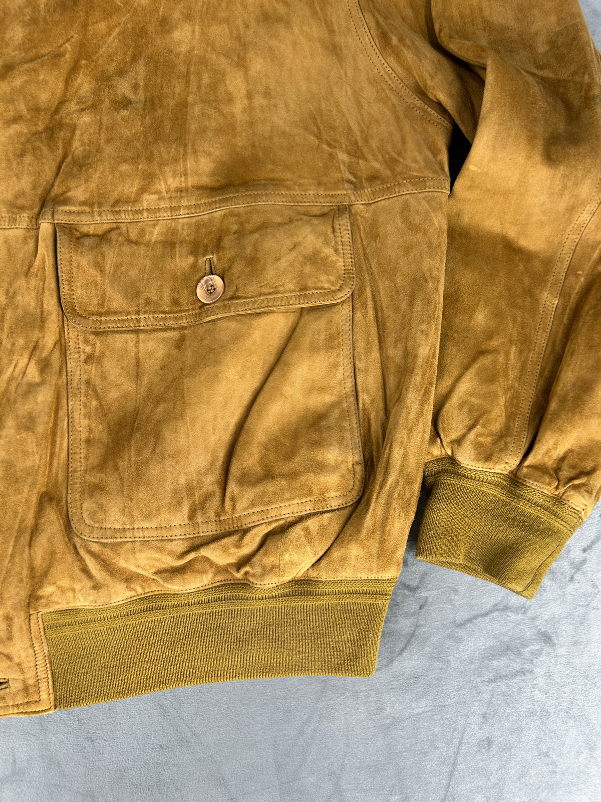 Bomber in pelle scamosciata cammello vintage – Uomo Taglia L
