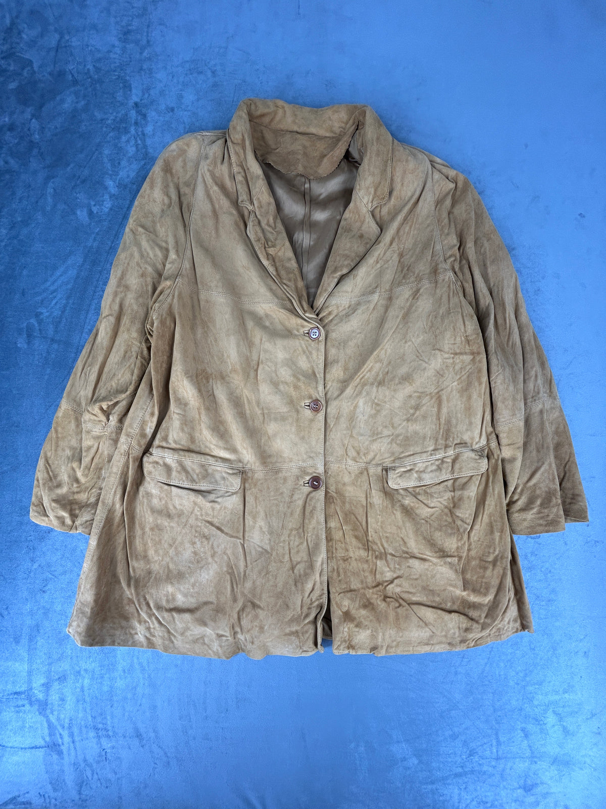 Giacca blazer in pelle scamosciata cammello vintage – Donna Taglia XL