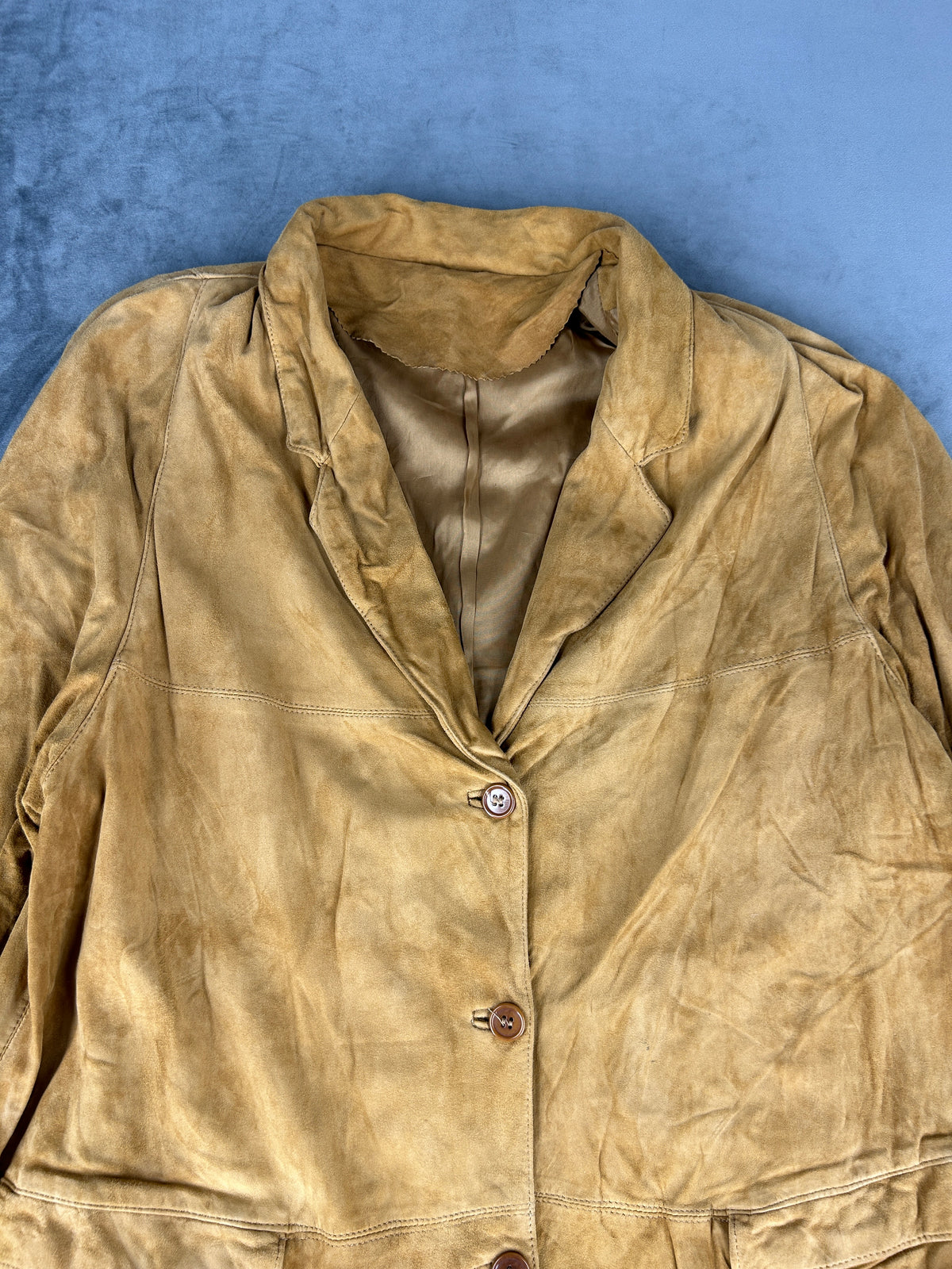 Giacca blazer in pelle scamosciata cammello vintage – Donna Taglia XL