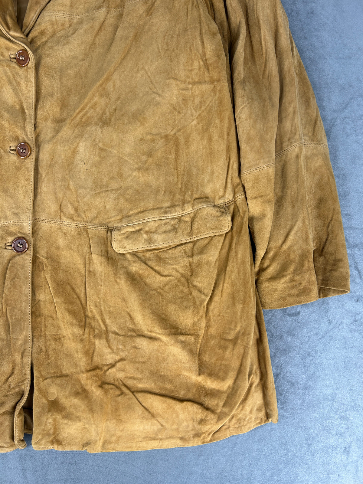 Giacca blazer in pelle scamosciata cammello vintage – Donna Taglia XL