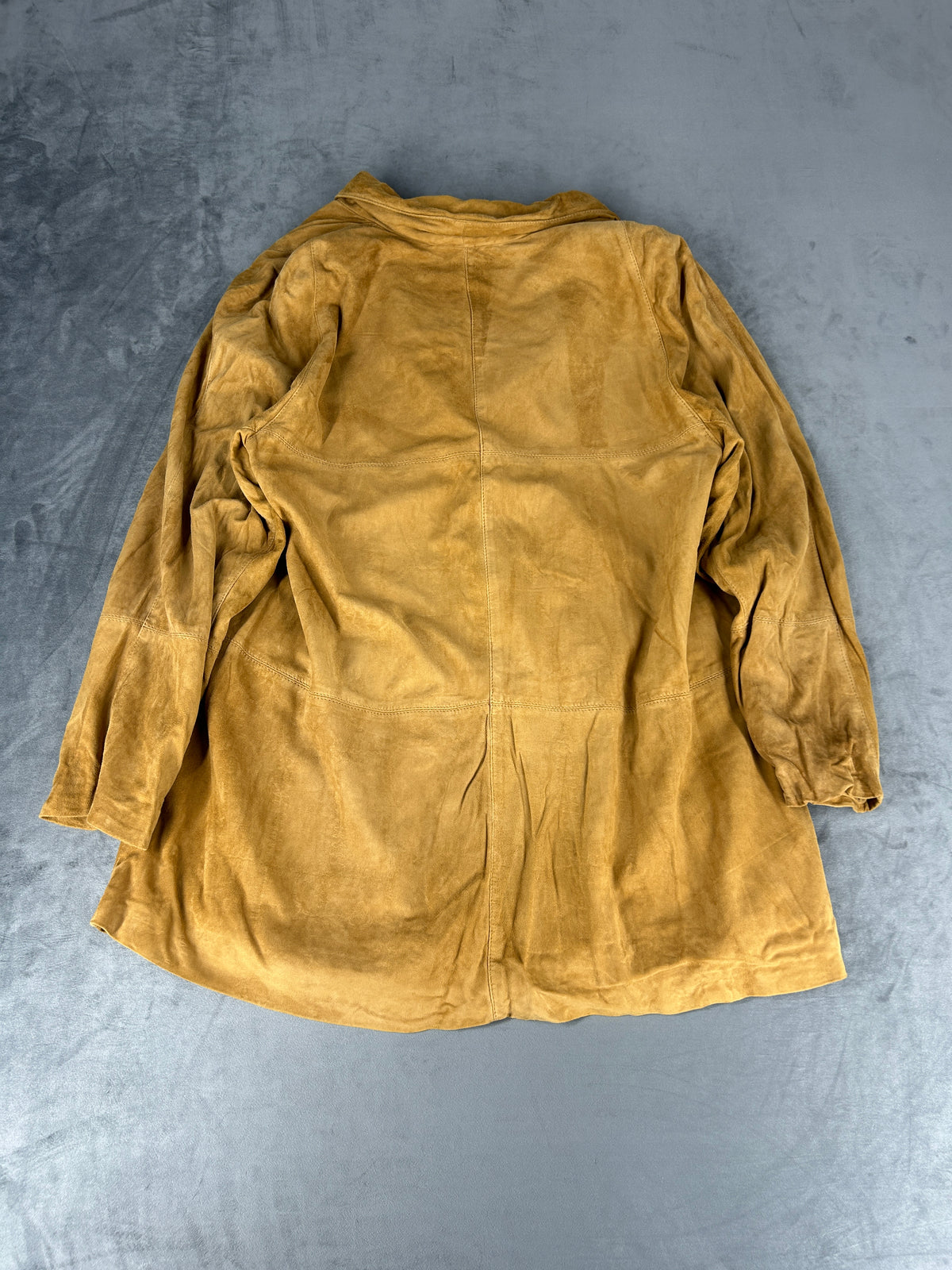 Giacca blazer in pelle scamosciata cammello vintage – Donna Taglia XL