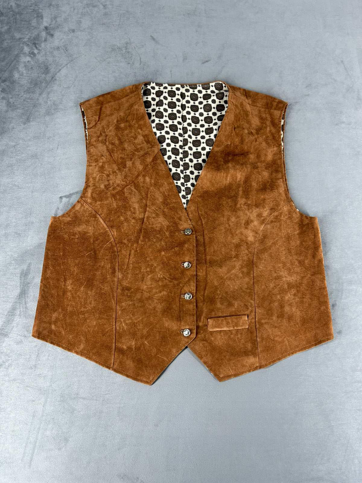 Gilet in pelle scamosciata marrone vintage – Donna Taglia L