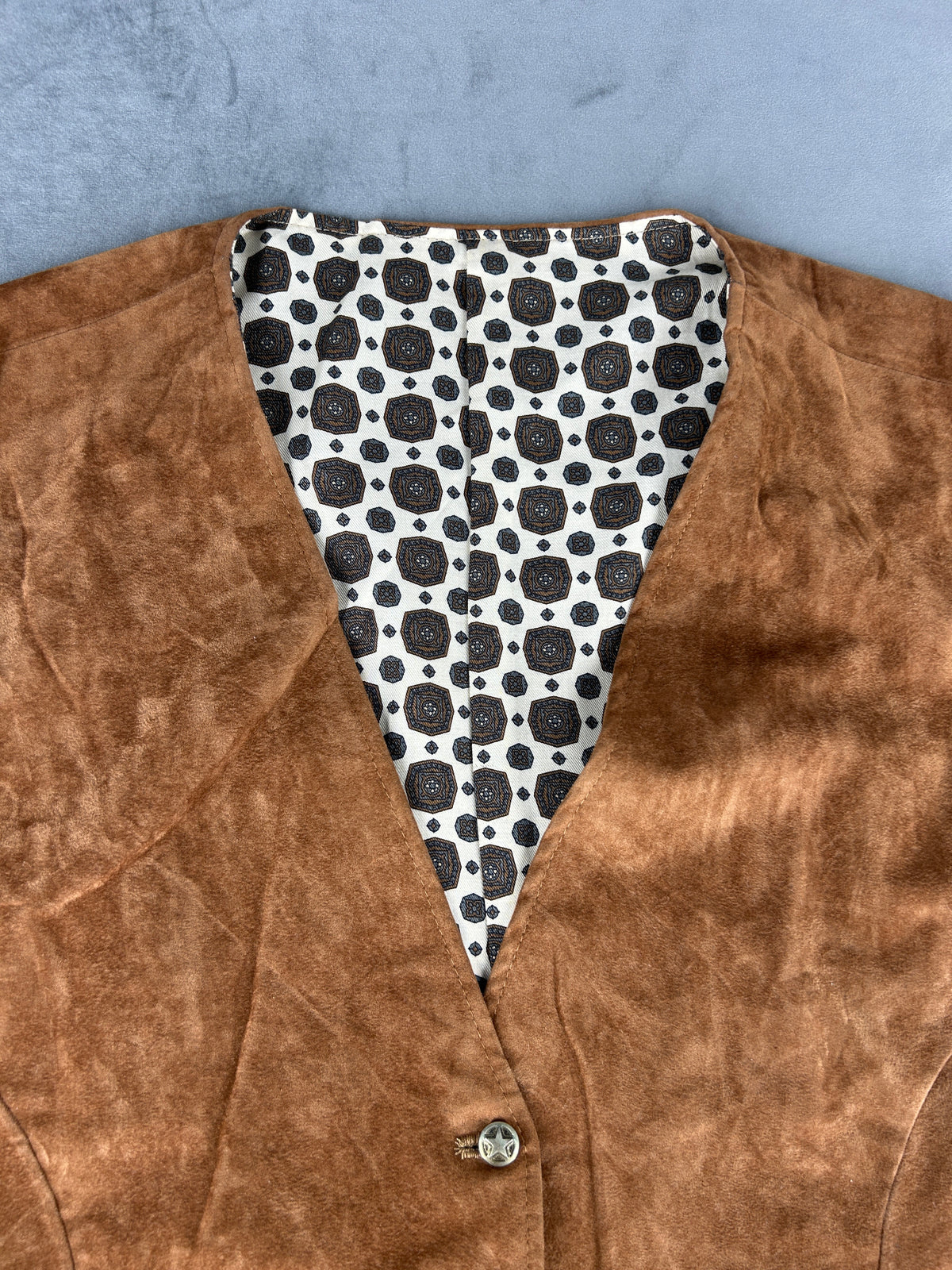Gilet in pelle scamosciata marrone vintage – Donna Taglia L