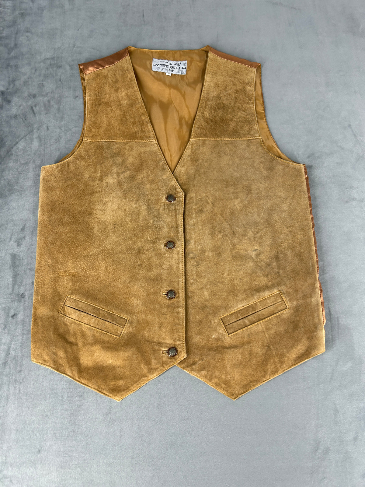 Gilet in pelle scamosciata cammello vintage – Donna Taglia M