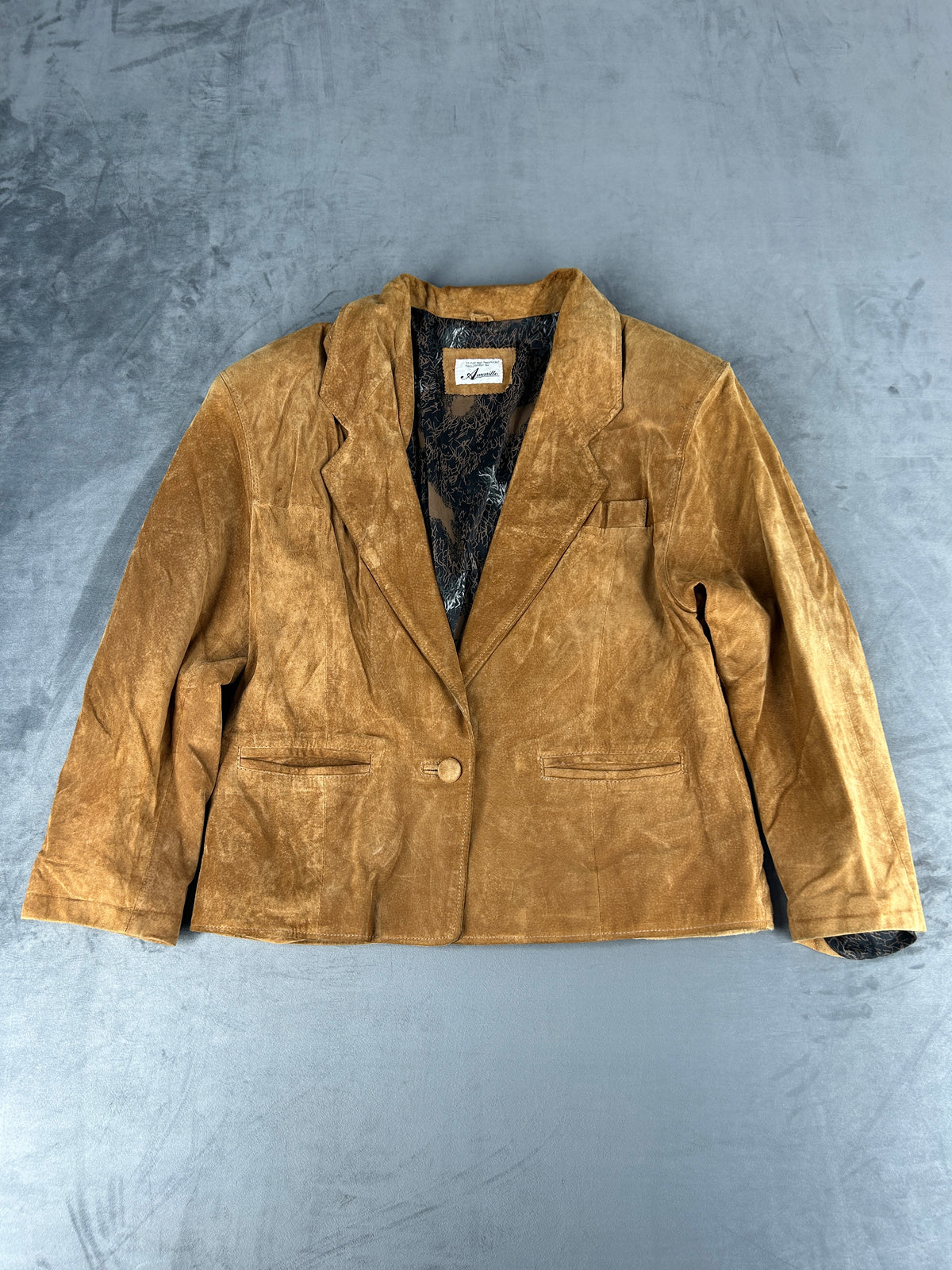Giacca blazer in pelle scamosciata cammello vintage – Donna Taglia L