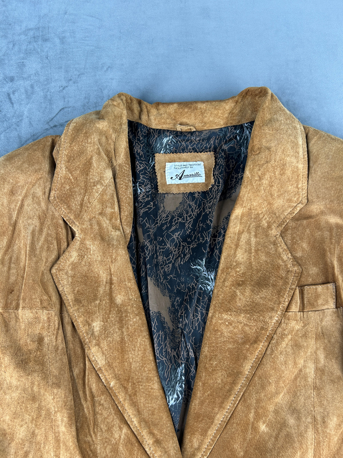 Giacca blazer in pelle scamosciata cammello vintage – Donna Taglia L