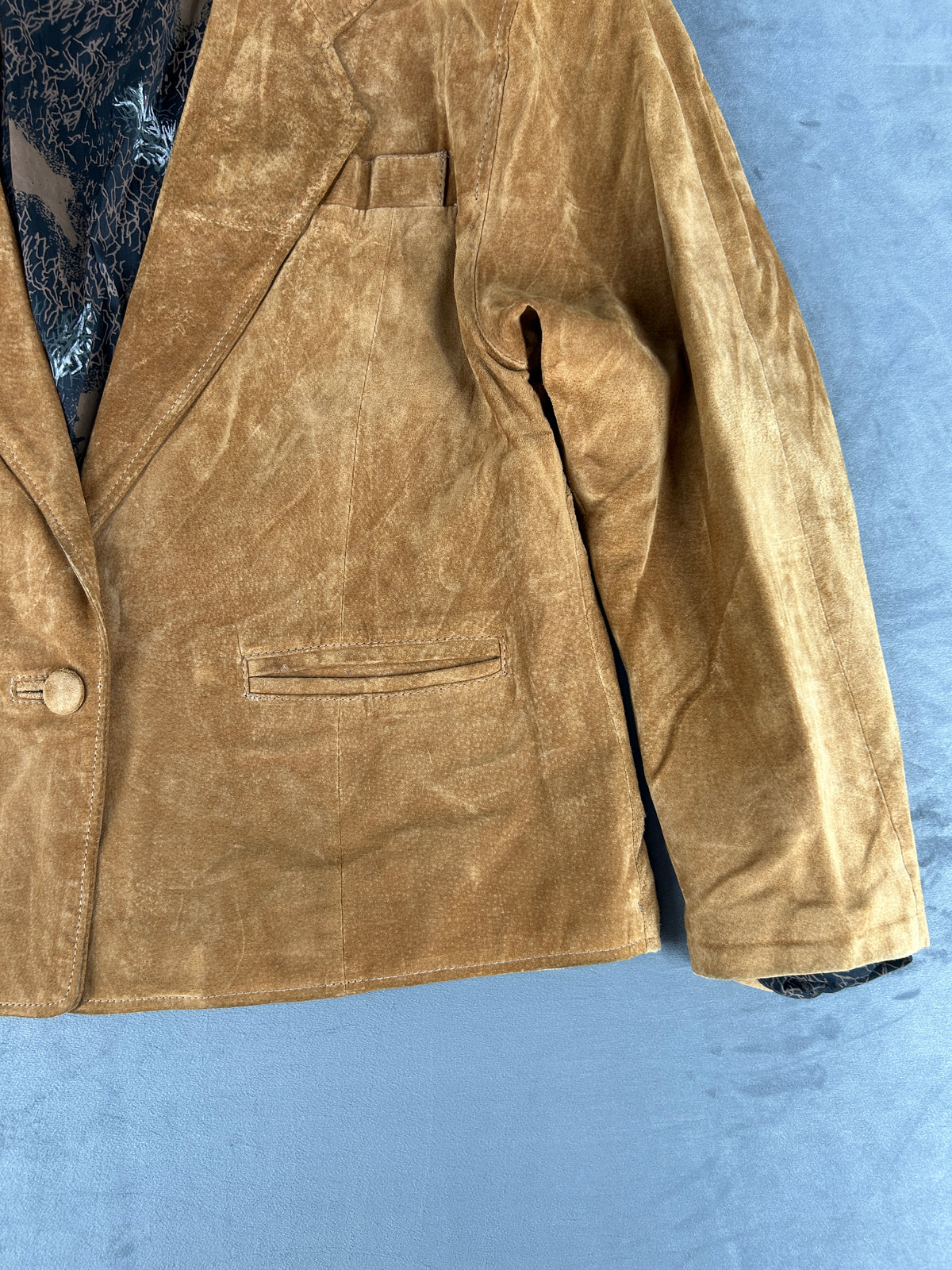 Giacca blazer in pelle scamosciata cammello vintage – Donna Taglia L