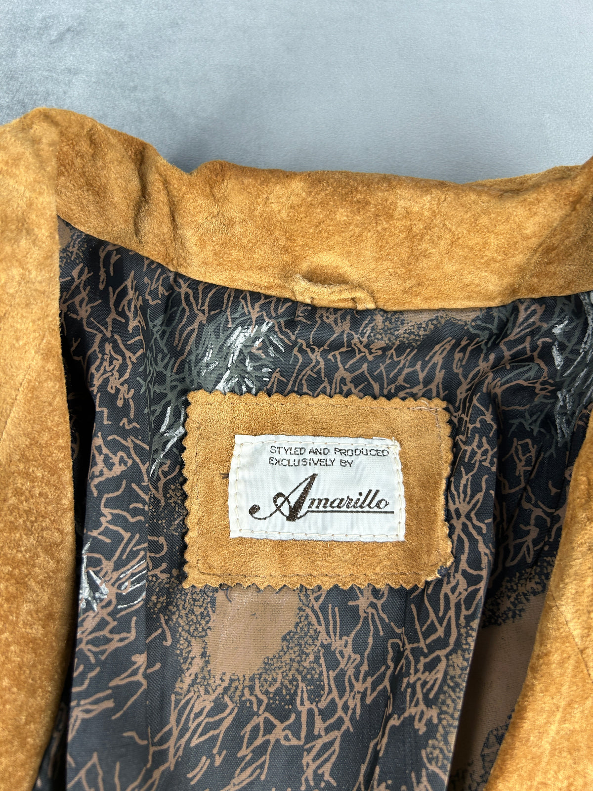 Giacca blazer in pelle scamosciata cammello vintage – Donna Taglia L