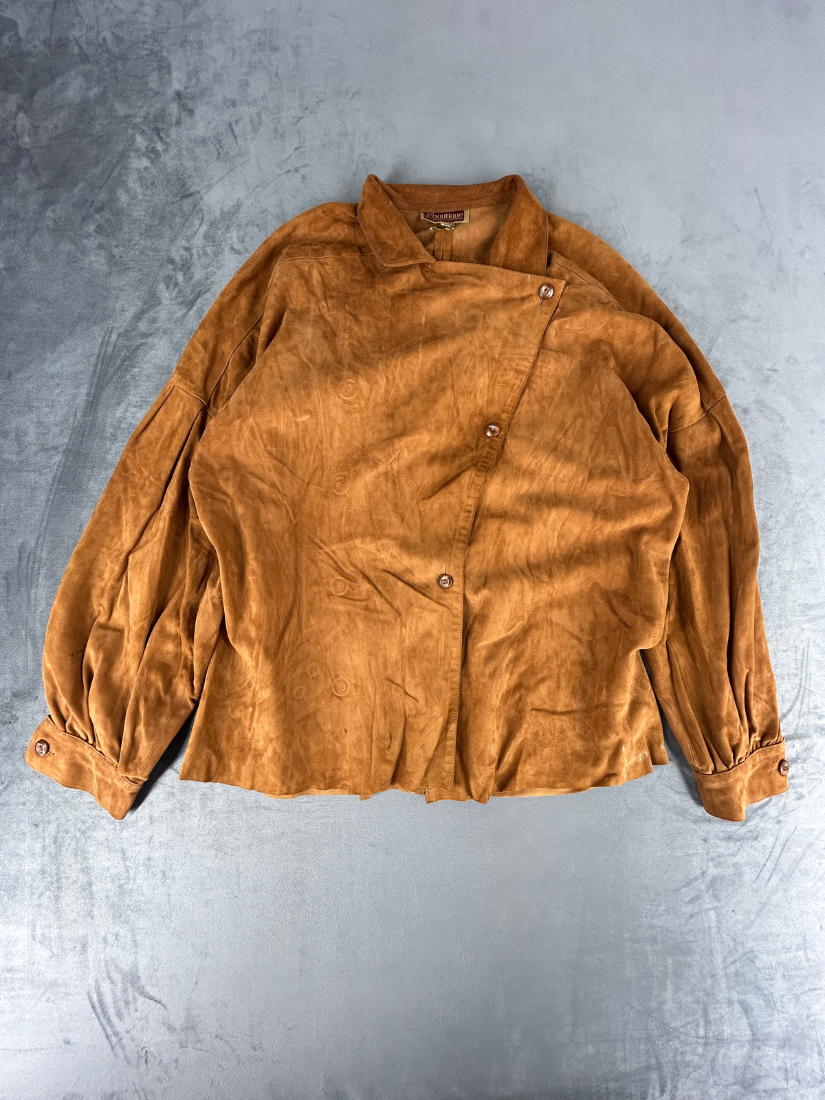 Giacca-camicia in pelle scamosciata cognac vintage – Donna Taglia L (IT 44)
