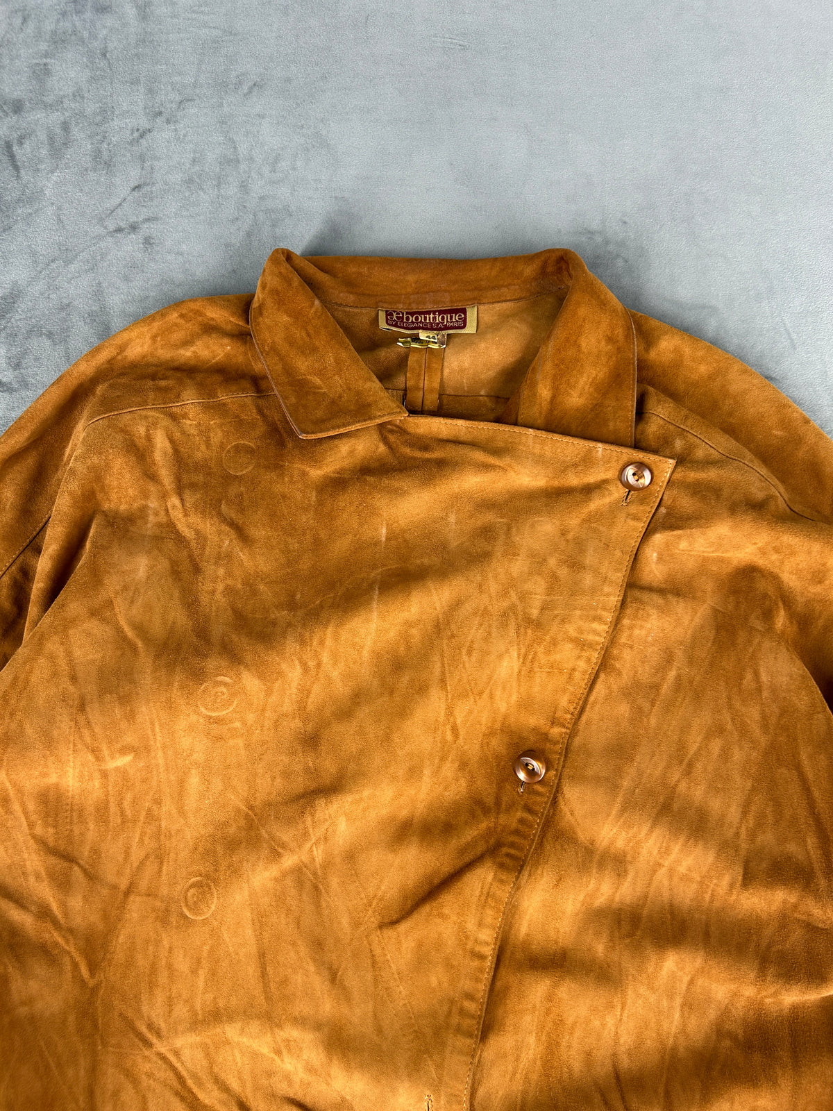 Giacca-camicia in pelle scamosciata cognac vintage – Donna Taglia L (IT 44)