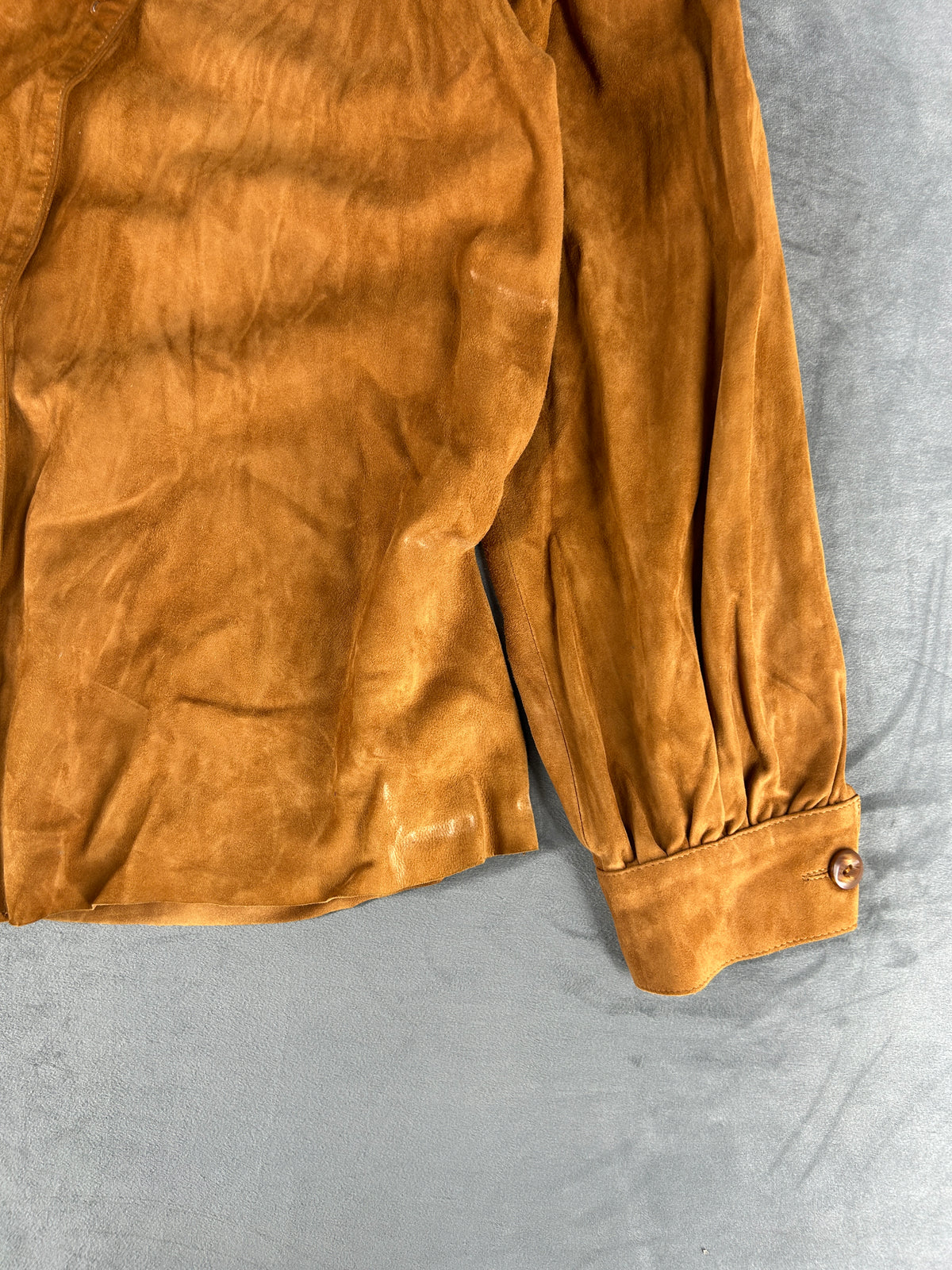 Giacca-camicia in pelle scamosciata cognac vintage – Donna Taglia L (IT 44)