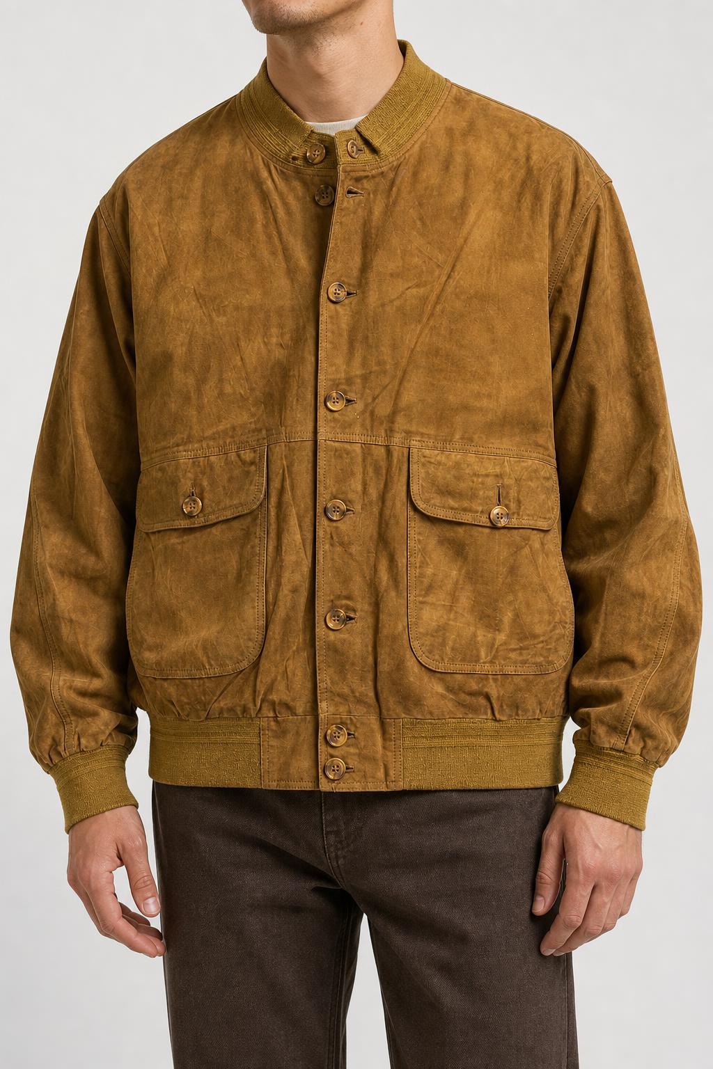 Bomber in pelle scamosciata senape vintage – Uomo Taglia 3XL (IT 56)