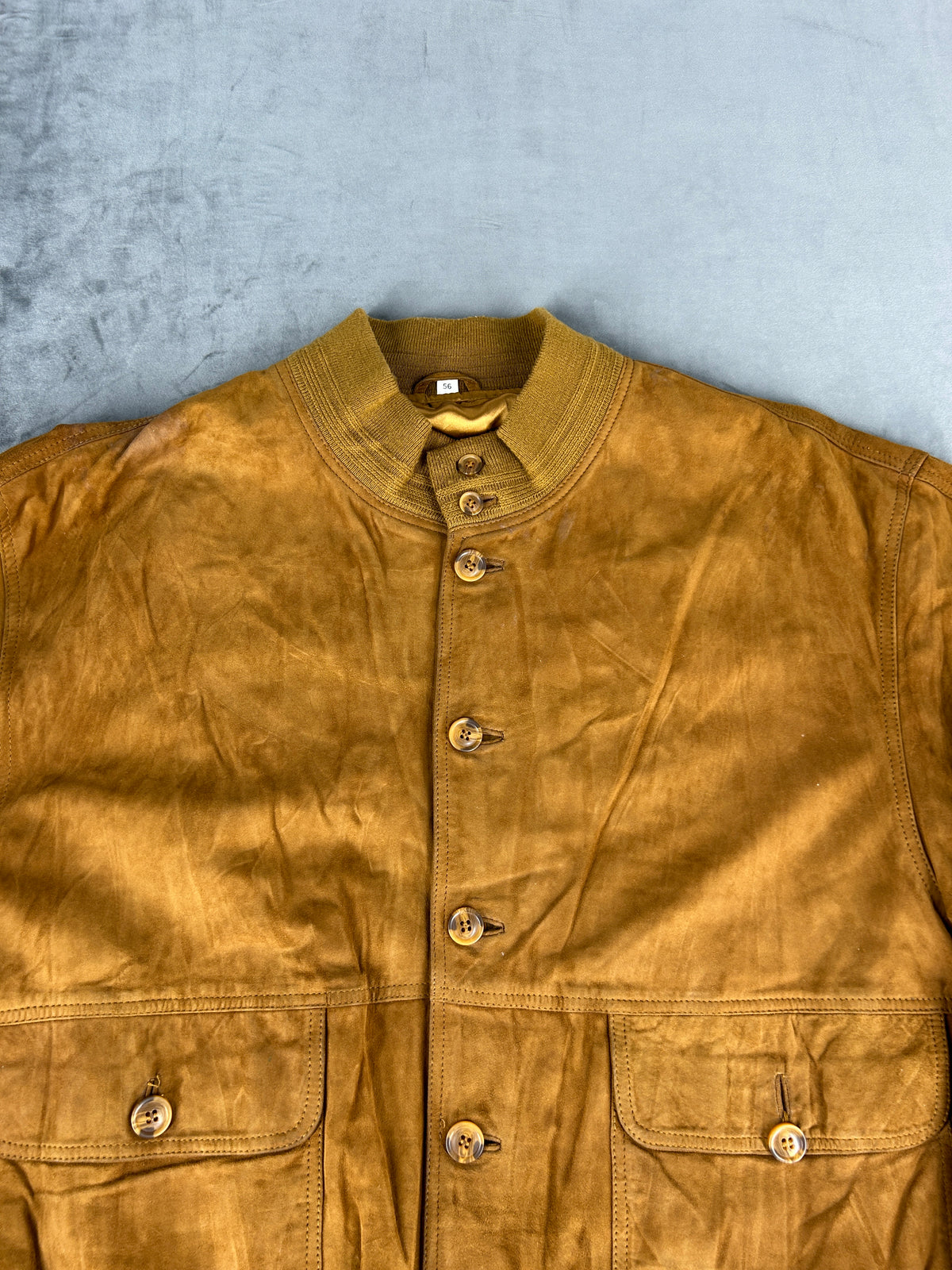 Bomber in pelle scamosciata senape vintage – Uomo Taglia 3XL (IT 56)