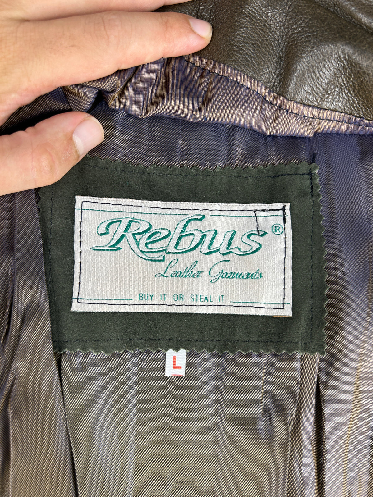 Giaccone in pelle scamosciata verde militare vintage – Uomo Taglia L