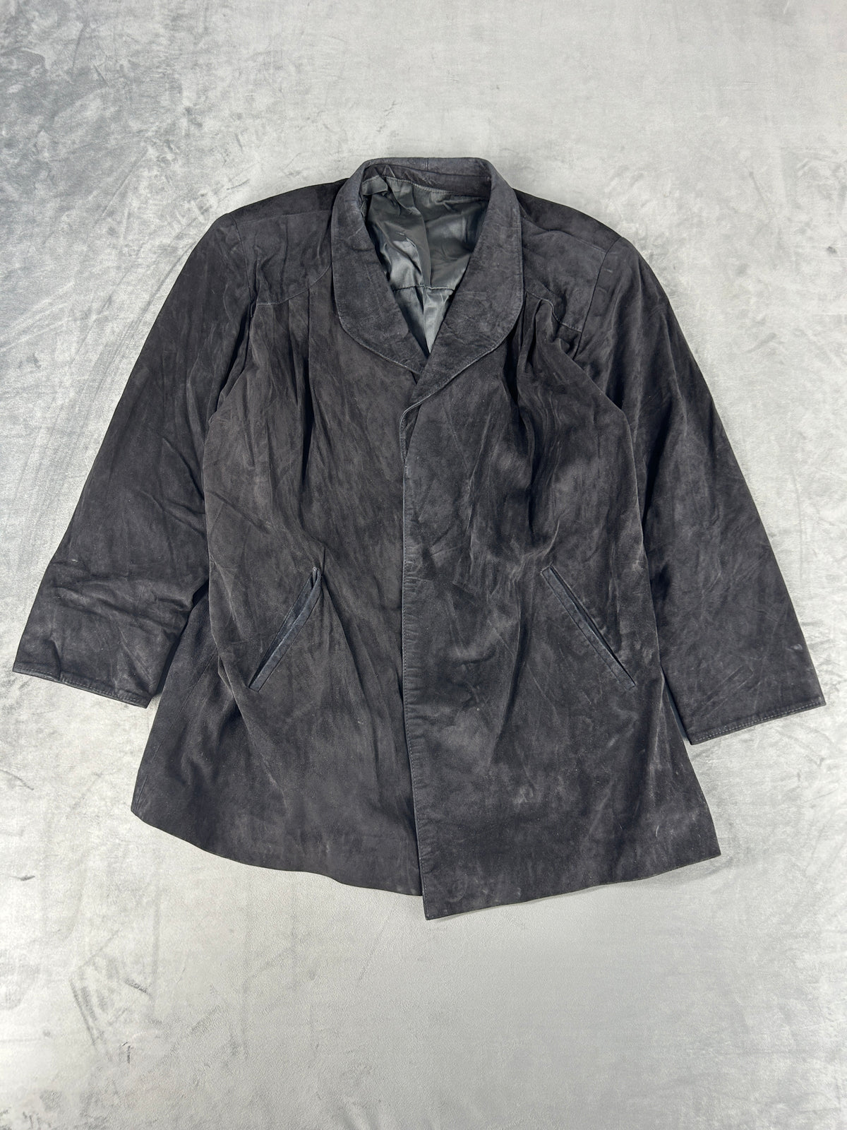 Cappotto in pelle scamosciata grigio antracite vintage – Donna Taglia L