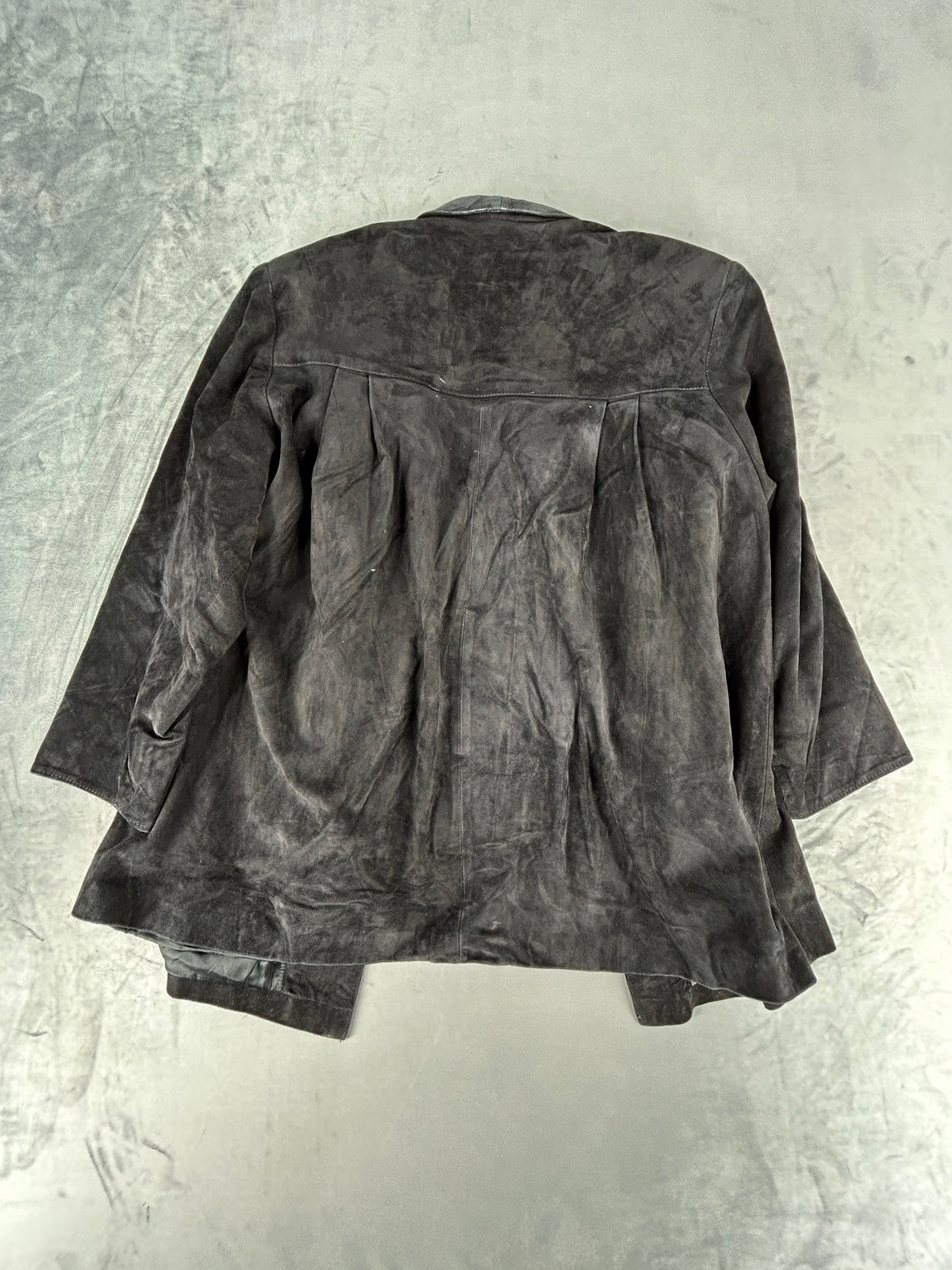 Cappotto in pelle scamosciata grigio antracite vintage – Donna Taglia L