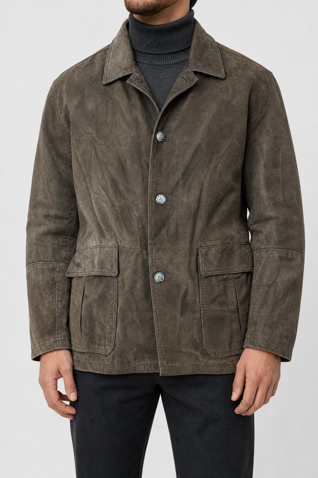 Giacca in pelle scamosciata marrone vintage – Uomo Taglia L