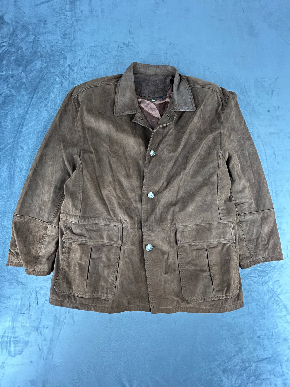 Giacca in pelle scamosciata marrone vintage – Uomo Taglia L