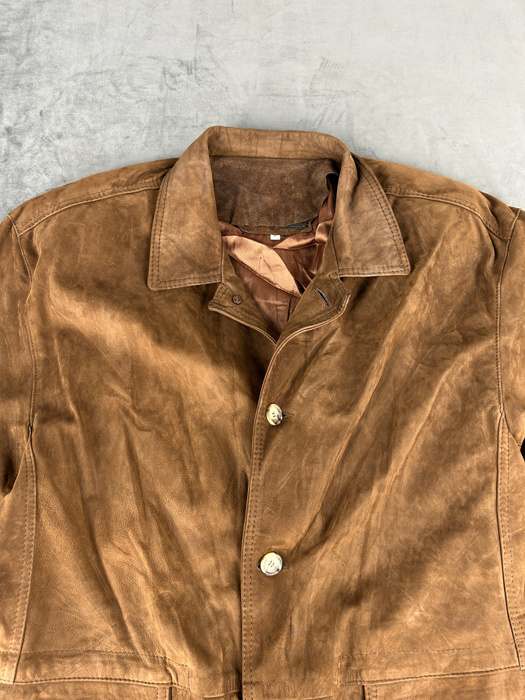 Giacca in pelle scamosciata marrone vintage – Uomo Taglia L
