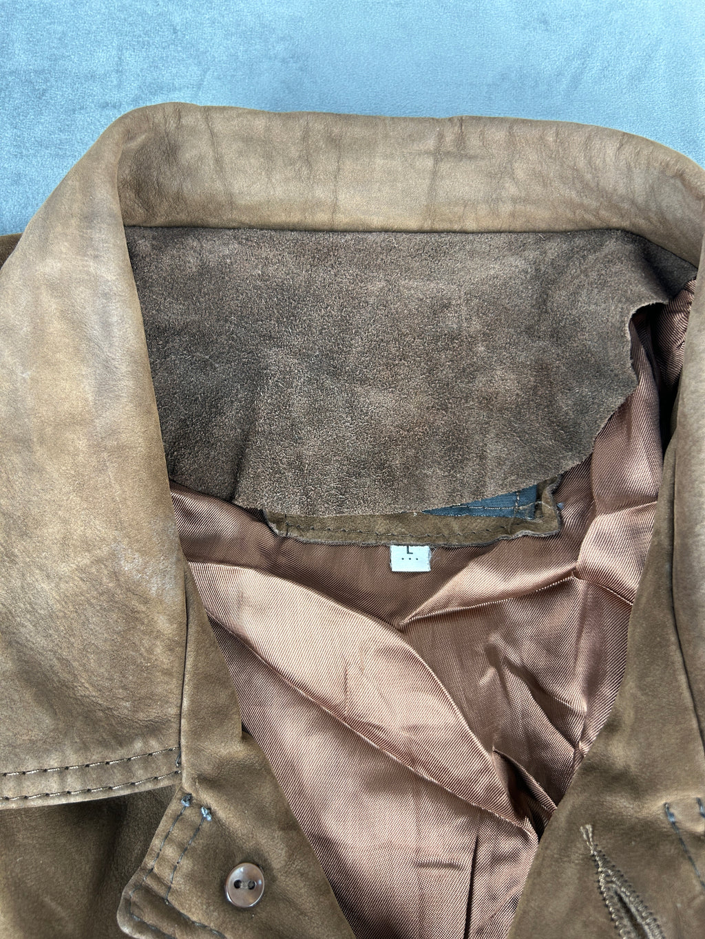 Giacca in pelle scamosciata marrone vintage – Uomo Taglia L