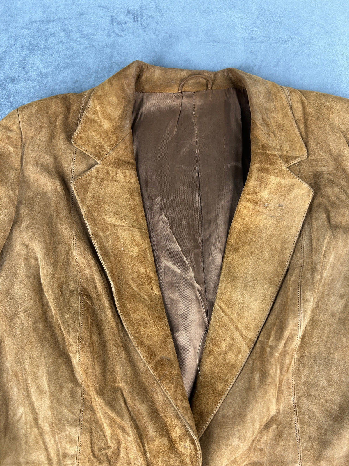 Giacca blazer in pelle scamosciata cammello vintage – Donna Taglia L (IT 46)