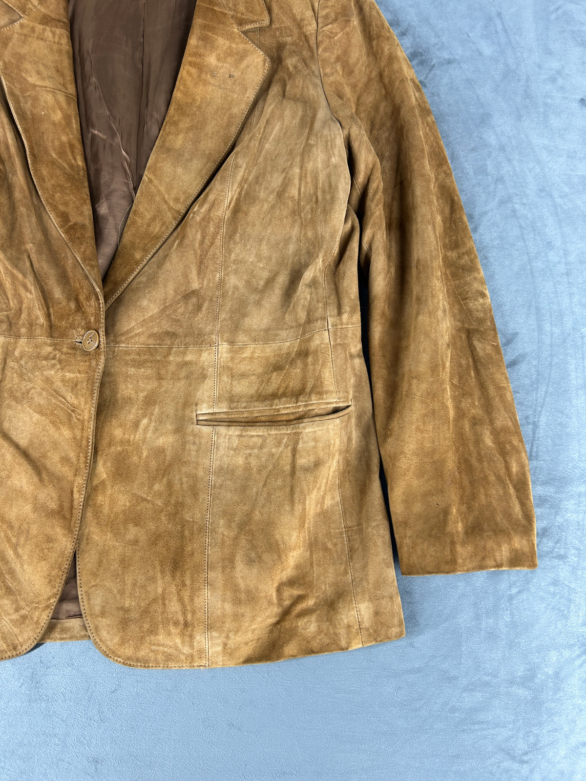 Giacca blazer in pelle scamosciata cammello vintage – Donna Taglia L (IT 46)