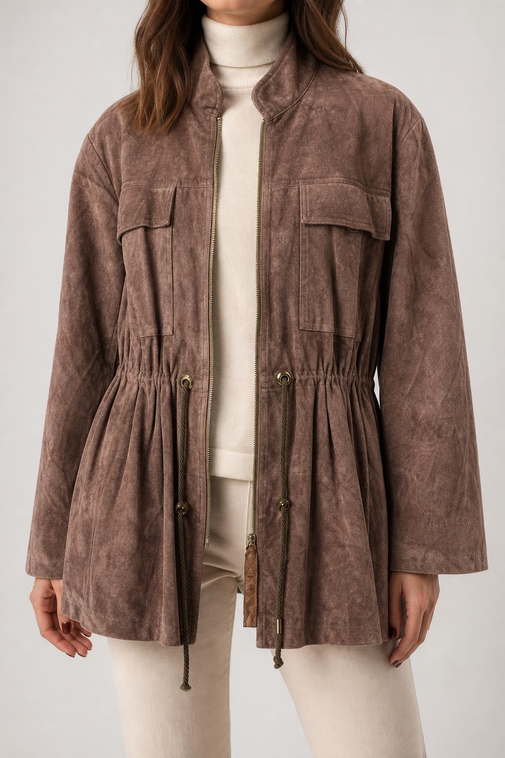 Parka in pelle scamosciata malva vintage – Donna Taglia XL