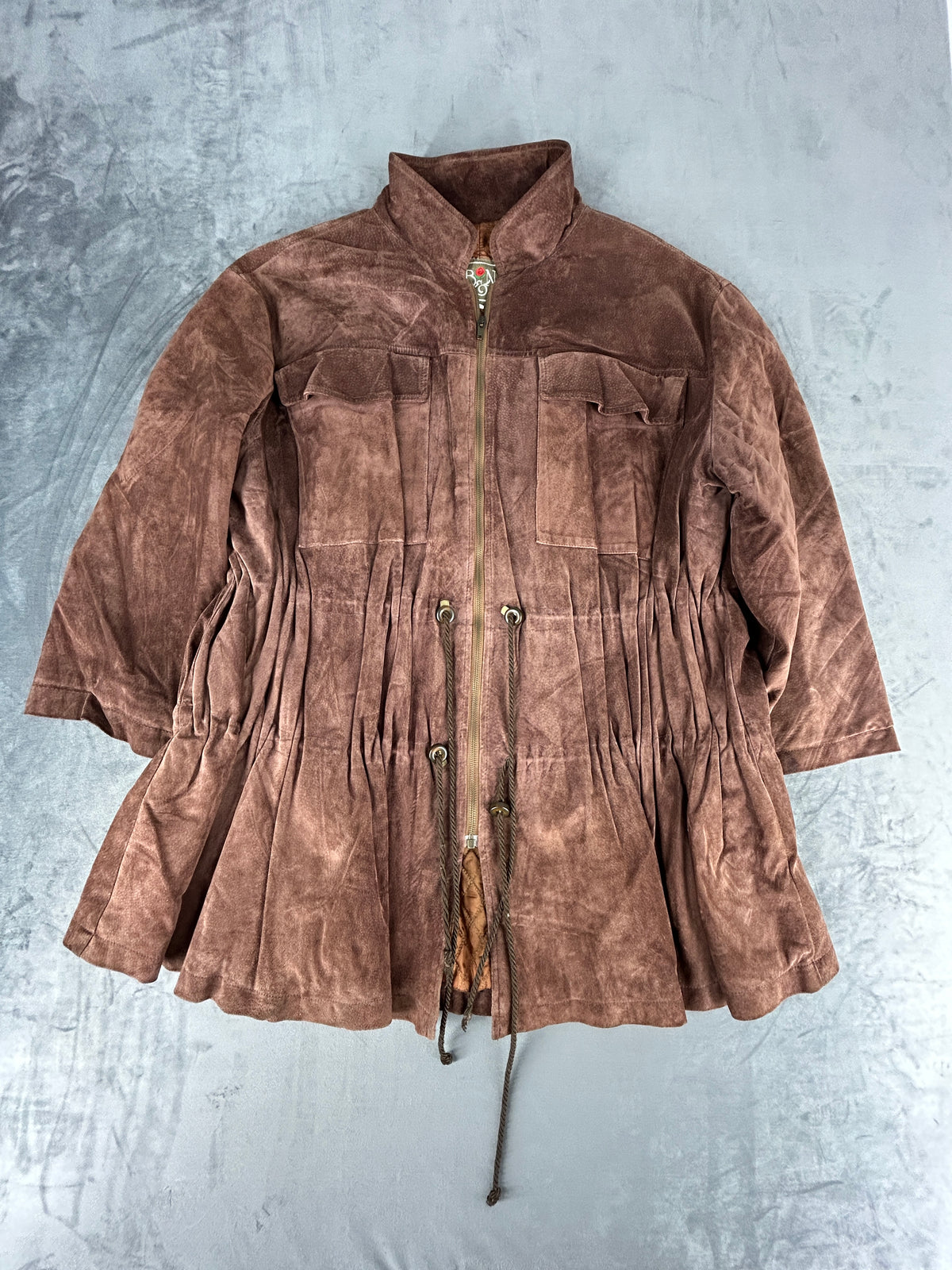 Parka in pelle scamosciata malva vintage – Donna Taglia XL