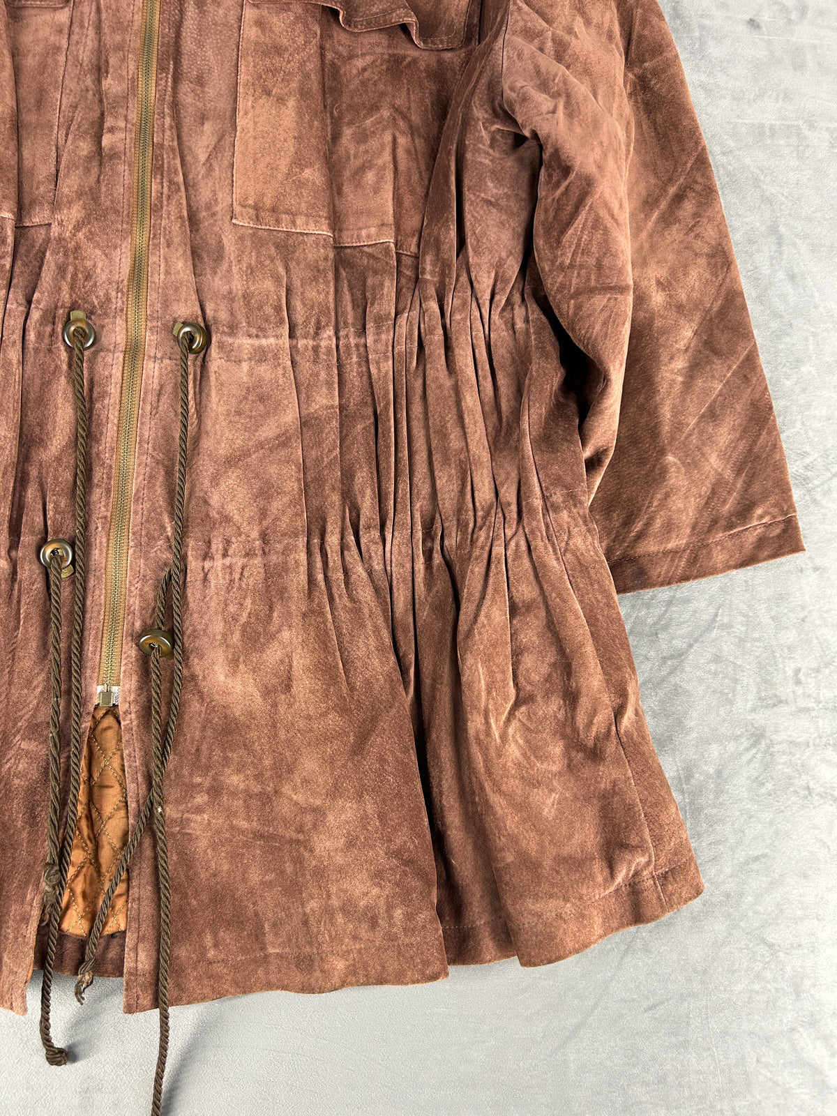 Parka in pelle scamosciata malva vintage – Donna Taglia XL