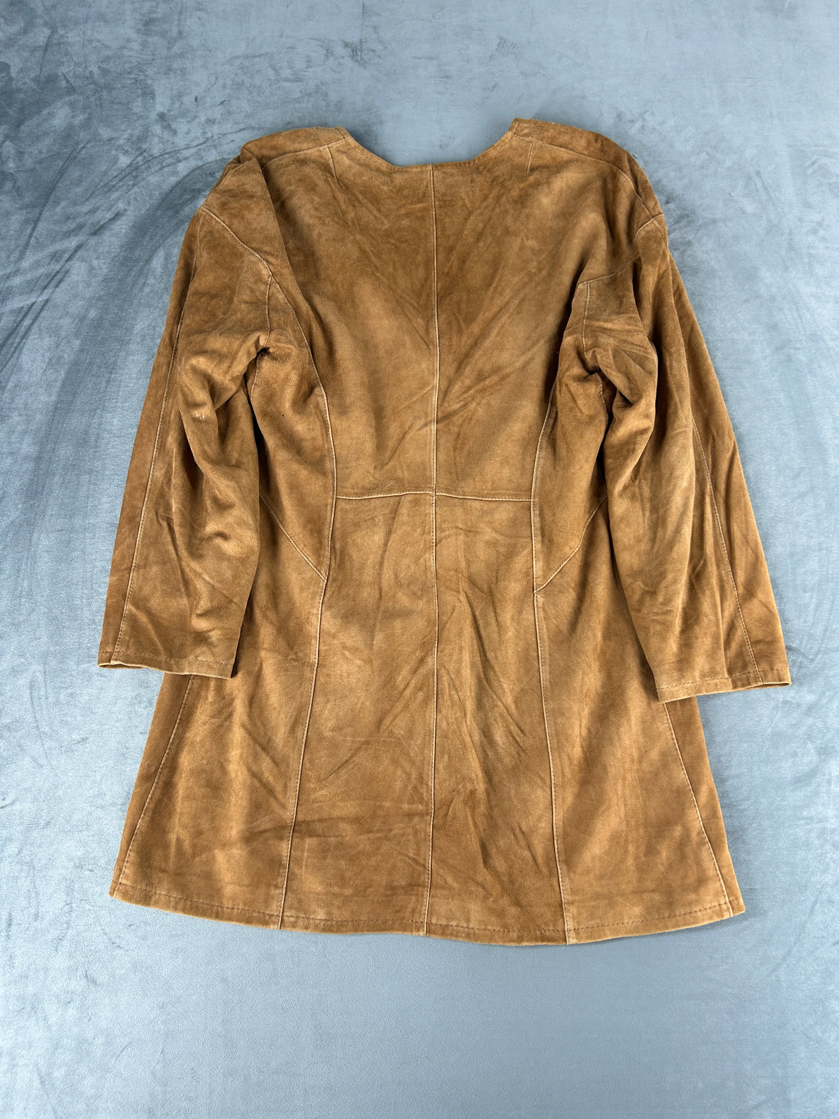 Giacca lunga in pelle scamosciata cammello vintage – Donna Taglia L