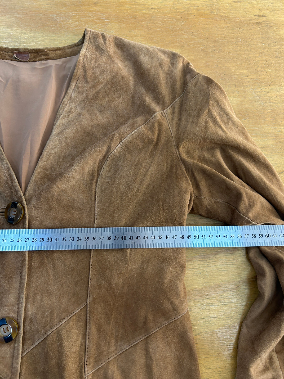 Giacca lunga in pelle scamosciata cammello vintage – Donna Taglia L