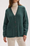 Cardigan in maglia a trecce verde vintage – Donna Taglia M