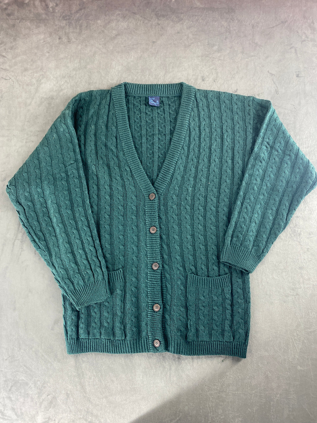 Cardigan in maglia a trecce verde vintage – Donna Taglia M