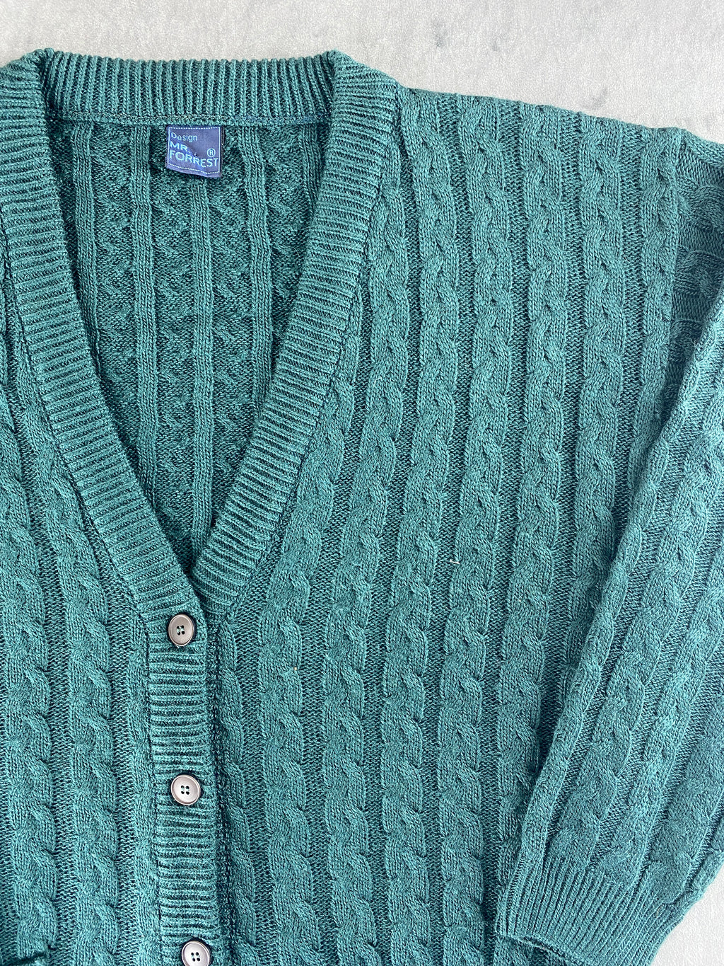 Cardigan in maglia a trecce verde vintage – Donna Taglia M