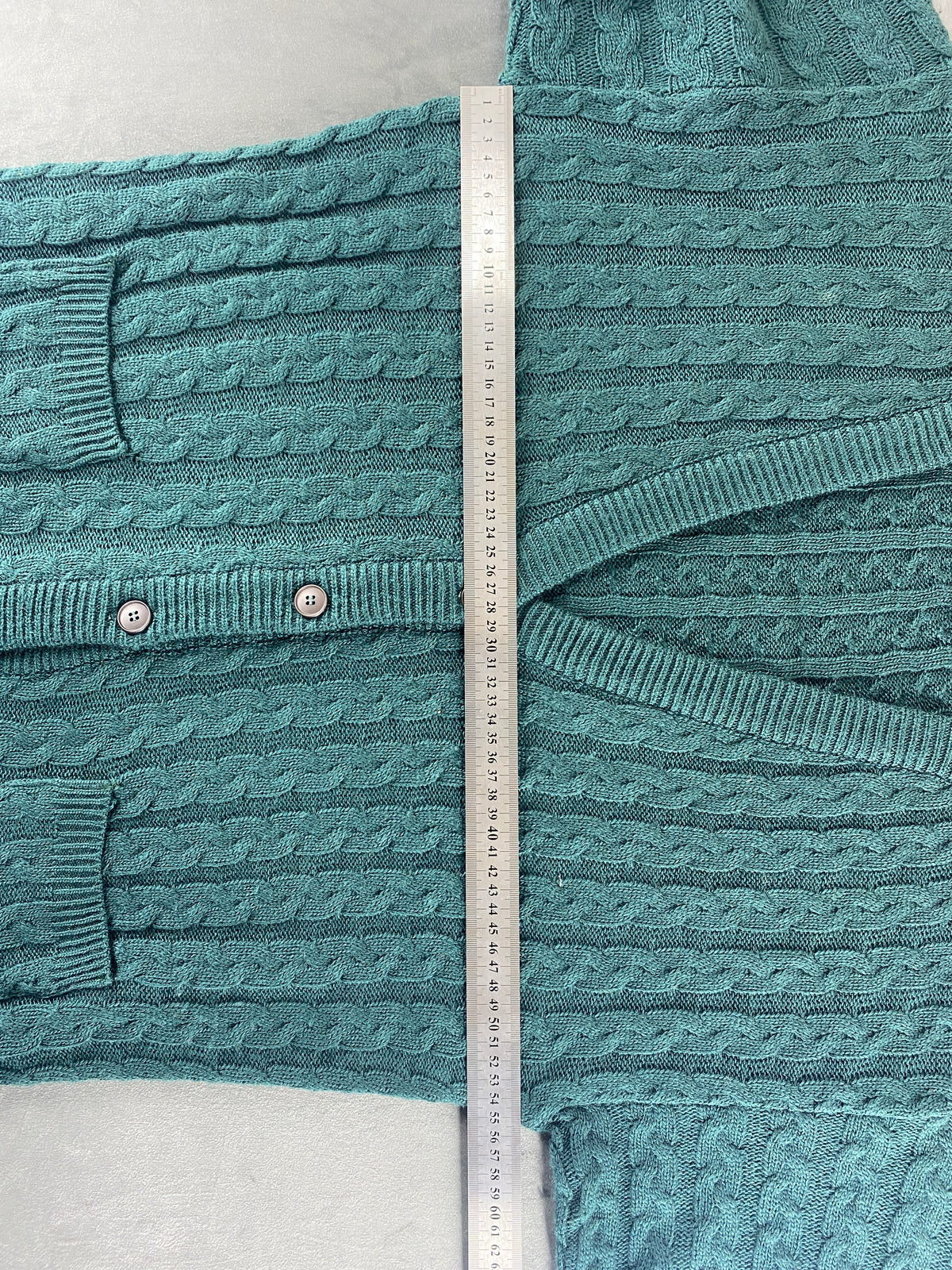 Cardigan in maglia a trecce verde vintage – Donna Taglia M
