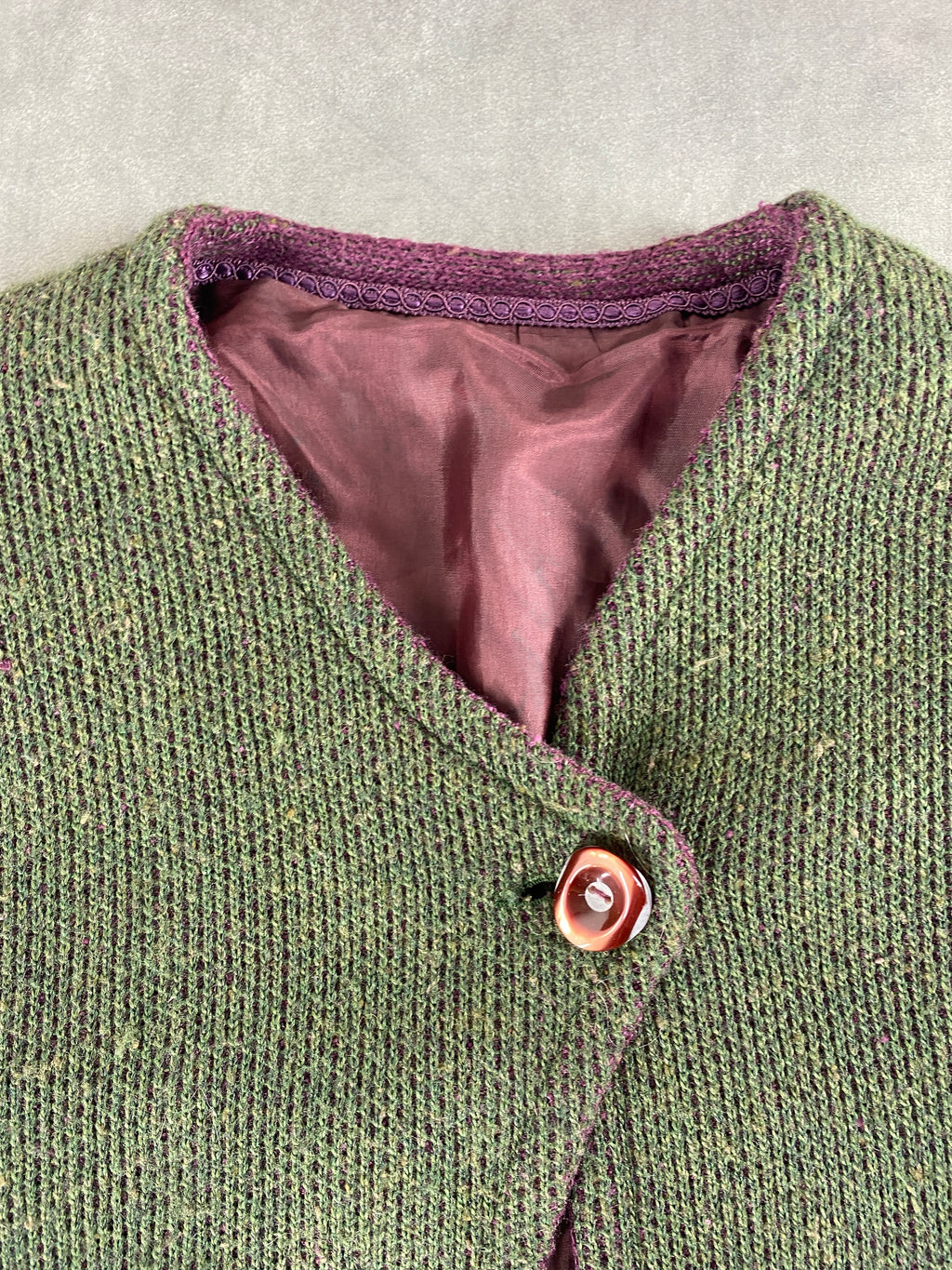 Giacca in bouclé verde vintage – Donna Taglia M