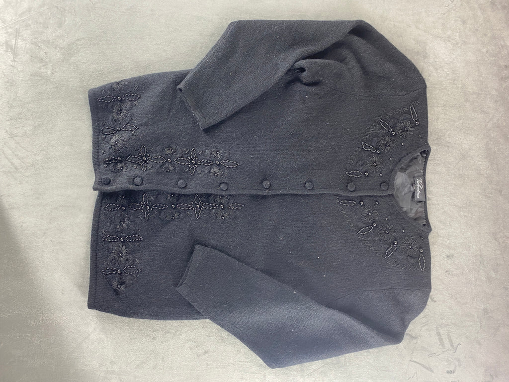 Cardigan in maglia grigio con ricami vintage – Donna Taglia M