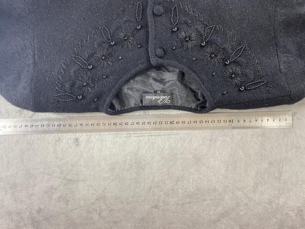 Cardigan in maglia grigio con ricami vintage – Donna Taglia M