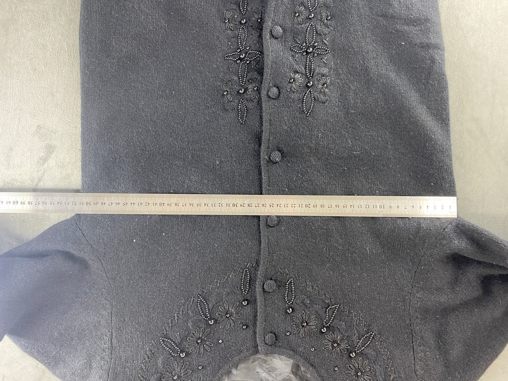 Cardigan in maglia grigio con ricami vintage – Donna Taglia M