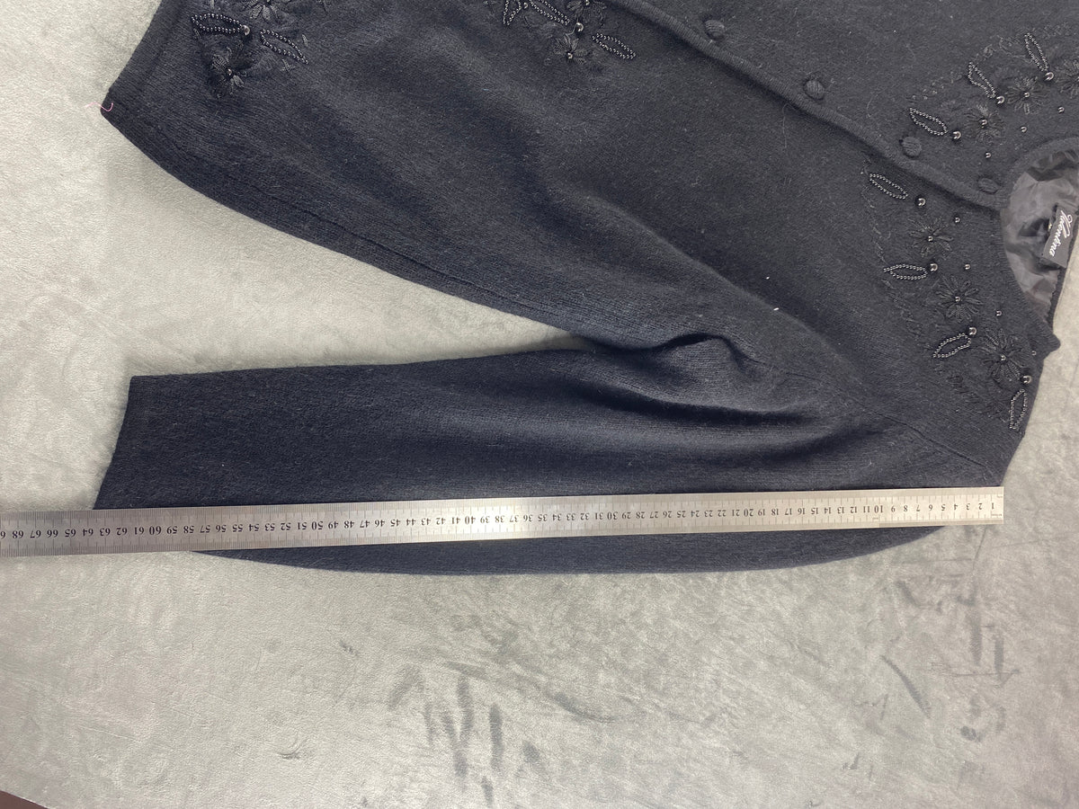 Cardigan in maglia grigio con ricami vintage – Donna Taglia M