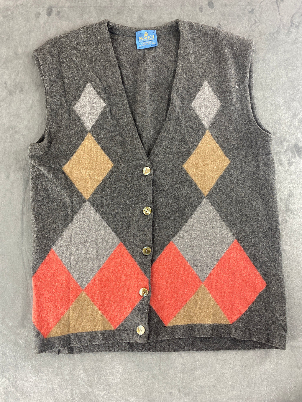 Gilet in maglia grigio motivo rombi vintage – Donna Taglia L