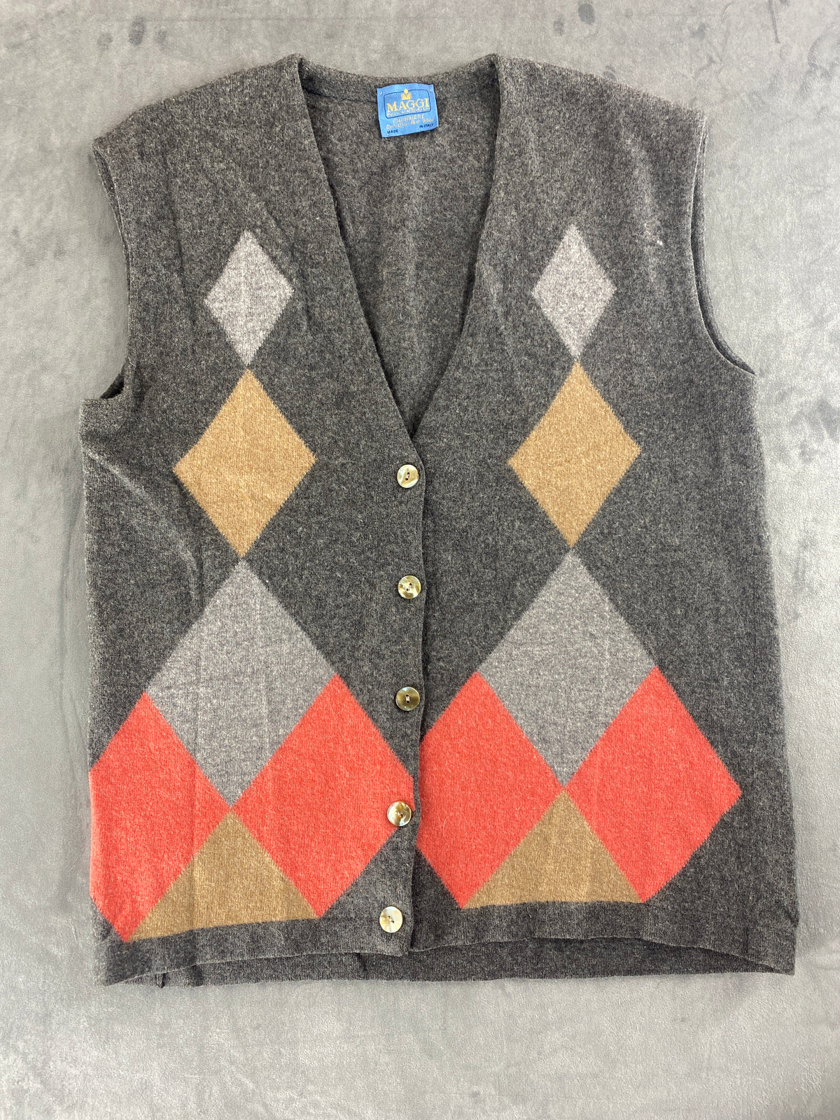 Gilet in maglia grigio motivo rombi vintage – Donna Taglia L