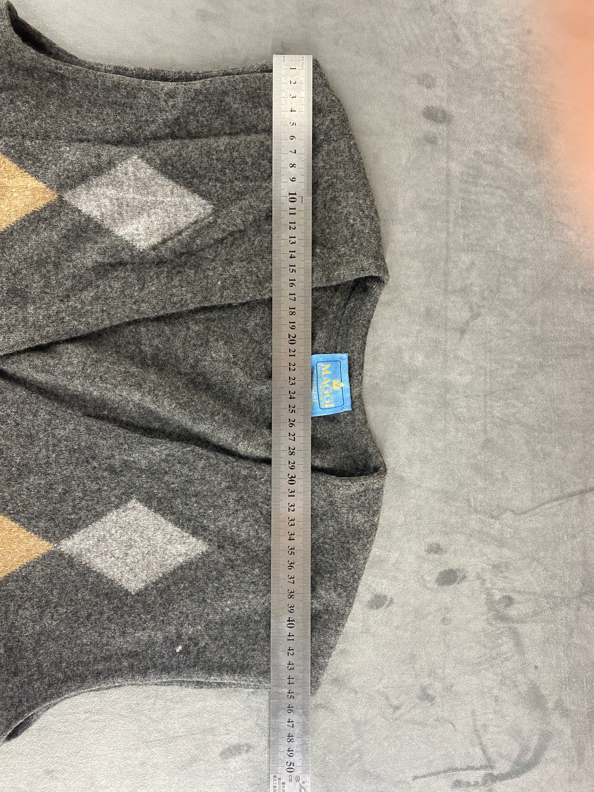 Gilet in maglia grigio motivo rombi vintage – Donna Taglia L