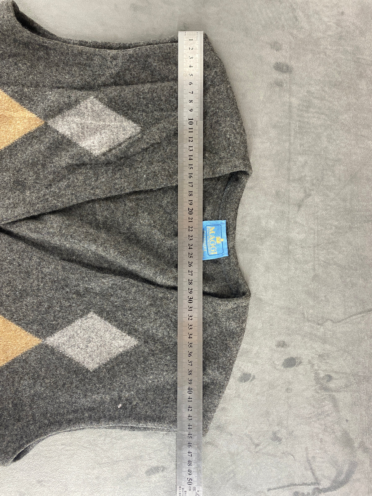 Gilet in maglia grigio motivo rombi vintage – Donna Taglia L