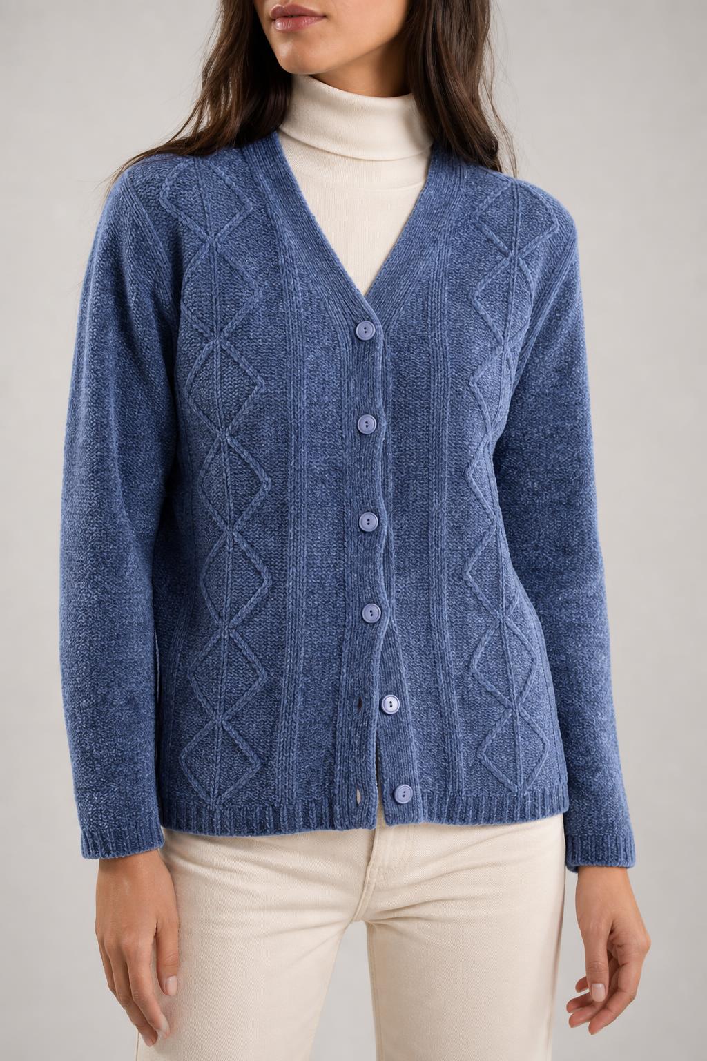 Cardigan in ciniglia blu vintage – Donna Taglia L
